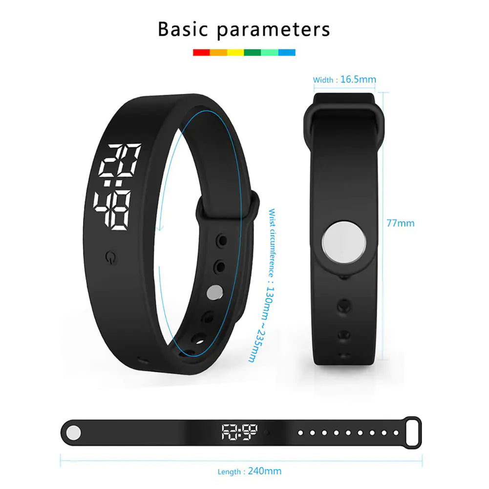 Black digital wristband with measurements  