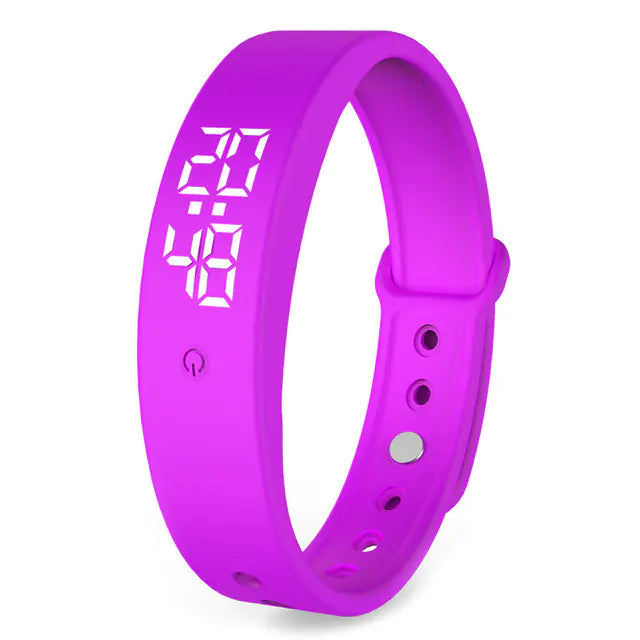 Purple digital wristband on a white background